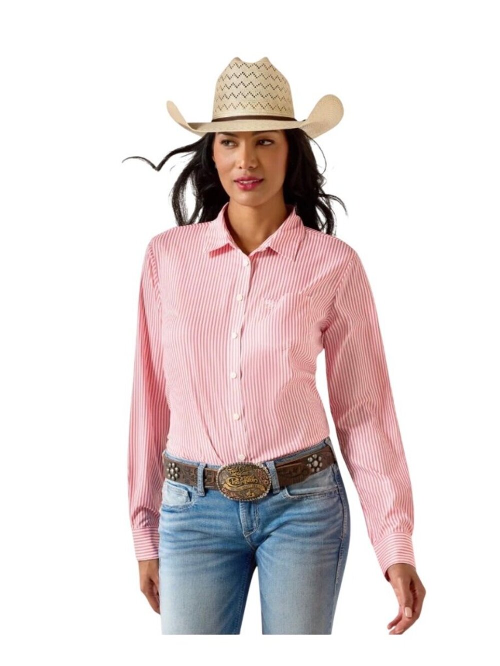 Ariat Striped Kirby Pro Shirt Real Western Cowgirl Womens XL Red White Button-Up